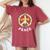 Retro 60S & 70S Floral Hippie Daisy Peace Sign Love Peace Women's Oversized Comfort T-shirt Crimson