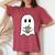 Retro Cute Little Ghost Ice Coffee Boo Happy Halloween Women's Oversized Comfort T-Shirt Crimson