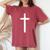 Small Cross Subtle Christian Minimalist Religious Faith Women's Oversized Comfort T-Shirt Crimson