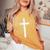 Small Cross Subtle Christian Minimalist Religious Faith Women's Oversized Comfort T-Shirt Mustard