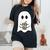 Retro Cute Little Ghost Ice Coffee Boo Happy Halloween Women's Oversized Comfort T-Shirt Black
