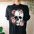 Floral Sugar Skull Rose Flowers Mycologist Gothic Goth Women's Oversized Comfort T-shirt Back Print Black