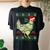Ugly Christmas Chicken Sweater Santa Hat Lights Women's Oversized Comfort T-shirt Back Print Black