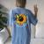Butterfly Sunflower World Down Syndrome Awareness Day Women's Oversized Comfort T-Shirt Back Print Blue Jean