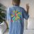 Daisy Peace Sign Hippie Soul Symbols For Flower Lovers Women's Oversized Comfort T-Shirt Back Print Blue Jean