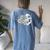 Daisy Skull Flower Halloween Costume Skull Tree Hippie Women's Oversized Comfort T-Shirt Back Print Blue Jean