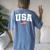 Usa Women Men Kids Patriotic American Flag July 4Th Women's Oversized Graphic Back Print Comfort T-shirt Blue Jean