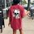 Floral Sugar Skull Rose Flowers Mycologist Gothic Goth Women's Oversized Comfort T-shirt Back Print Crimson