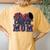 Cheer Mom Navy Red Leopard Cheer Poms & Megaphone Women's Oversized Comfort T-Shirt Back Print Mustard