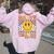 Happy Thanksgiving Retro Smile Face Fall Autumn Women Oversized Hoodie Back Print Light Pink