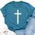 Small Cross Subtle Christian Minimalist Religious Faith Bella Canvas T-shirt Heather Deep Teal