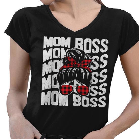 Mom Boss Mommy Wife Family Mom Life Mothers Day Gifts for Mom Funny Gifts Women V-Neck T-Shirt