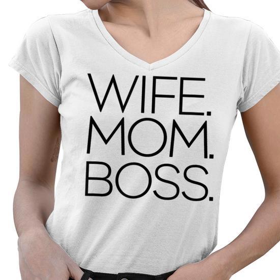 Wife Mom Boss Gifts for Mom Funny Gifts Women V-Neck T-Shirt