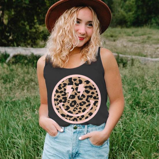 Leopard Smile Face Lightning Bolt Eyes Happy Face Tank Top Leopard Smile Face Lightning Bolt Eyes Happy Face Tank Top
