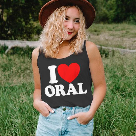 I Love Oral Red Heart Adult Dirty Humor I Love Oral Tank Top