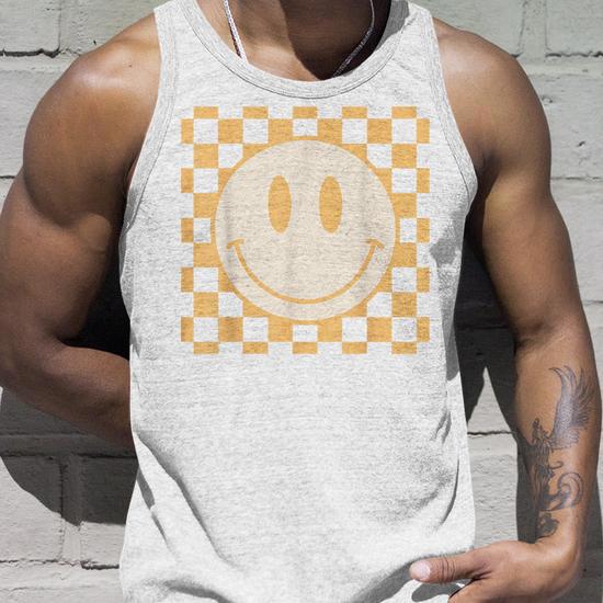 Retro Happy Face Yellow Vintage Checkered Pattern Smile Face Tank