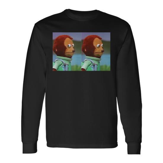 Awkward Monkey Looking Away Puppet Meme - Monkey Meme - Long Sleeve T-Shirt