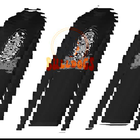 Bulldogs School Spirit Orange Black Retro Long Sleeve T-Shirt