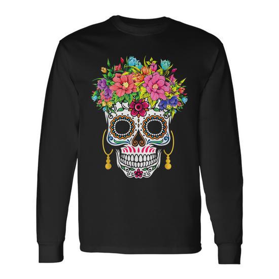 Tee Hunt Frida Calavera Sugar Skull Women's V-Neck T-Shirt - Day Of The Dead Art Tee - View #8