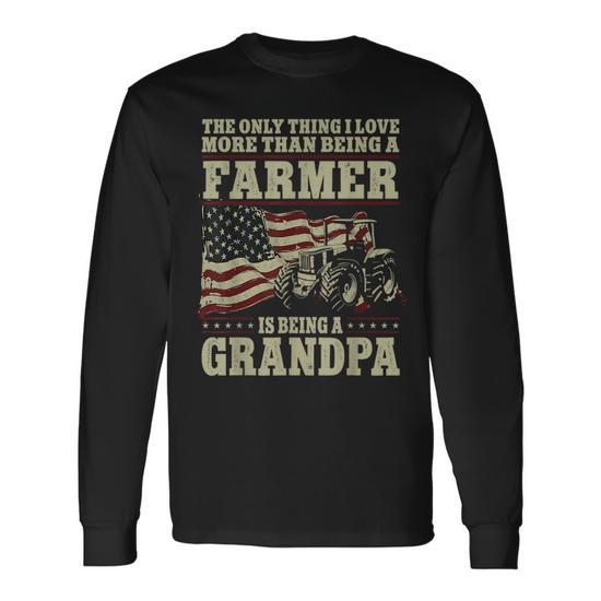 Farming Farmer Grandpa Vintage Tractor American Flag The Unisex Long Sleeve