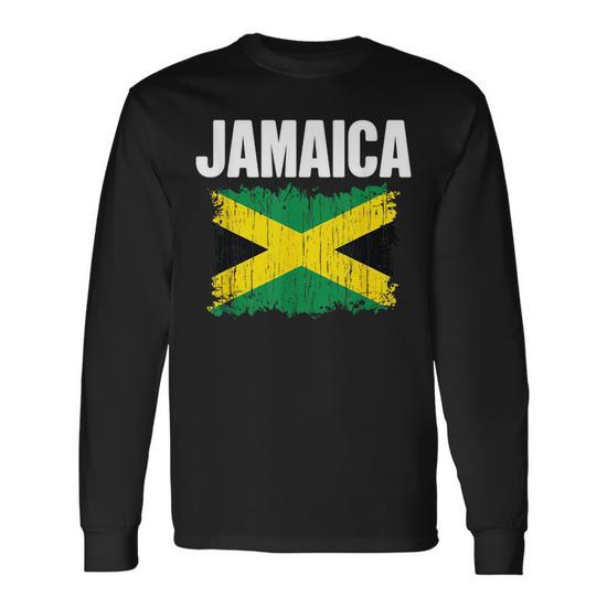 Jamaica Flag Vintage Jamaican Retro Throwback Souvenir Long Sleeve