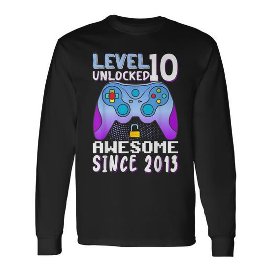 Level 10 Unlocked 10th Birthday T-Shirt - Awesome Since 2014 Gamer Kids Shirt, 100% Cotton, Unisex Youth Sizes