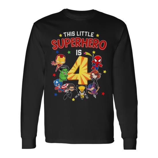 This Little Superhero Is 4 Birthday Superhero 4 Year Old Boy Long Sleeve T Shirt Seseable UK