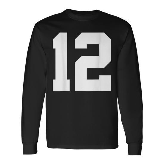 Number 12 Print On Back Only Cotton Team Jersey Long Sleeve T