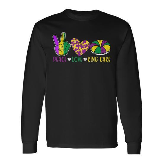 Peace Love King Cake Mardi Gras Party Carnival King Long Sleeve T-Shirt  T-Shirt