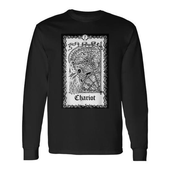 Tarot Card The Chariot Skull Goth Punk Magic Occult Tarot Long Sleeve  T-Shirt | Mazezy