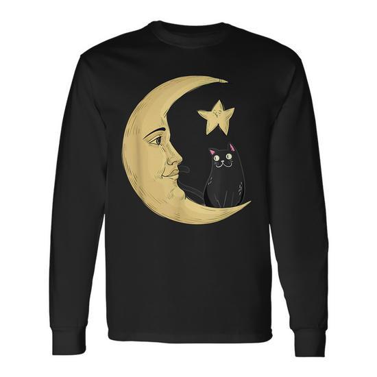 Vintage Halloween Beistle Cat On The Moon Halloween Moon Long Sleeve T Shirt T Shirt Mazezy