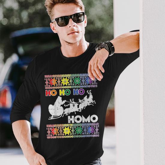 Ho Ho Homo Gay Ugly Xmas Sweater Lgbt Christmas Long Sleeve T Shirt Mazezy