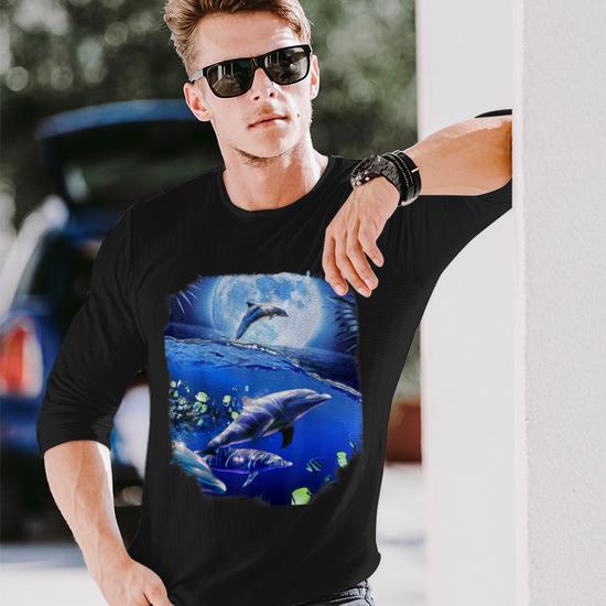 Moon Dolphin Space Dolphins Long Sleeve T Shirt Seseable CA