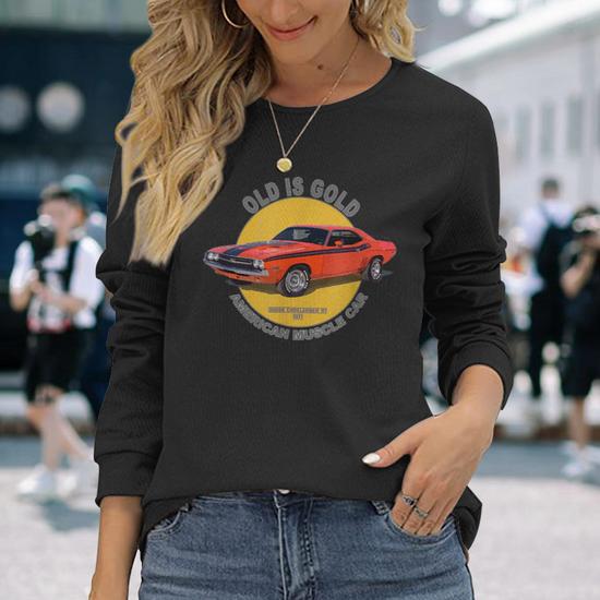 Challenger Rt American Muscle Car 60S 70S 70S Vintage Long Sleeve