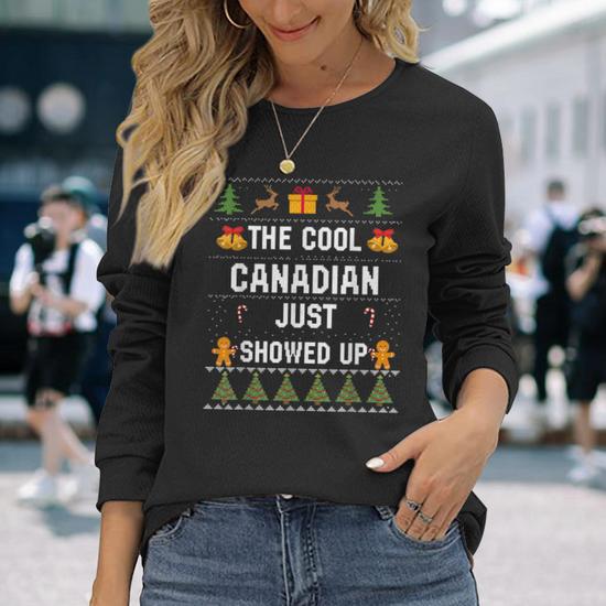 Christmas Canadian Canada Ugly Christmas Sweater Long Sleeve T Shirt Thegiftio