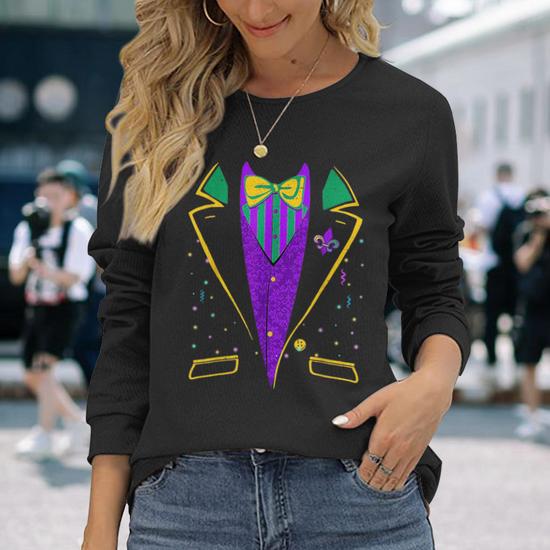 Mardi Gras Tuxedo Costume Carnival Parade Long Sleeve T Shirt Mazezy