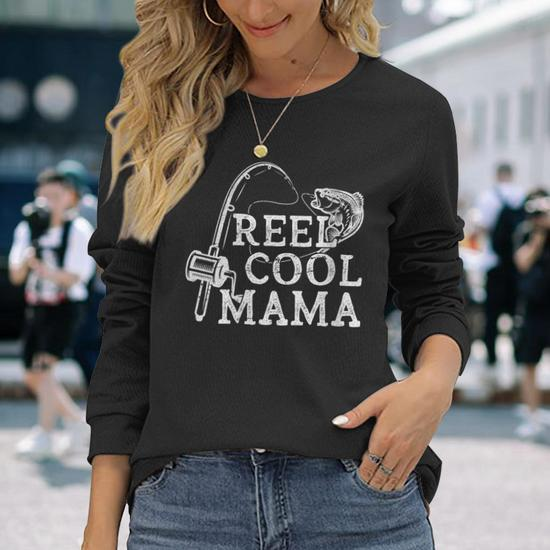 Retro Reel Cool Mama Fishing Fisher Long Sleeve T-Shirt T-Shirt