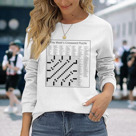 Women's Color Block Graphic Long Sleeve Top – Cross Letter Print, Front Pockets, Casual Loose Fit T-Shirt
