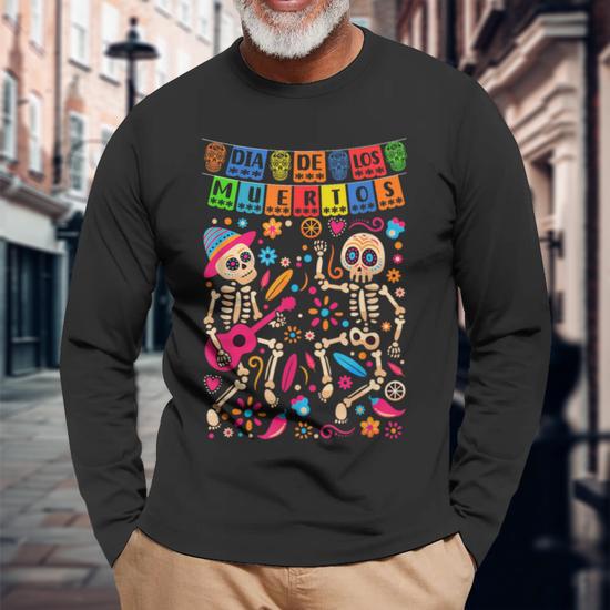 T-shirt Femme Jour Des Morts (Dia De Los Muertos) – Col En V, Motifs Squelettes Danseurs Mexicains