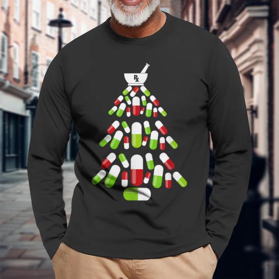 Pharmacy Christmas Tree Pharmacist Christmas Long Sleeve T Shirt Thegiftio UK