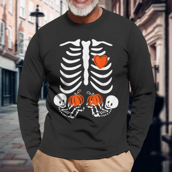 thumbnail image 2 of Pregnancy Halloween T-shirt – Skeleton Funny Costume Maternity Tee – Black 2 of 6