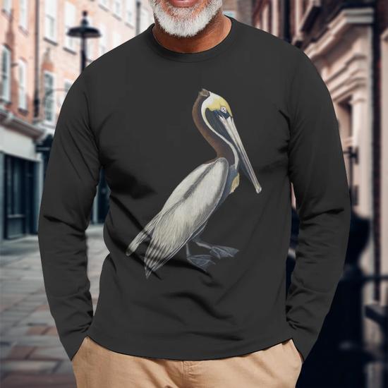 Pelican Vintage Bird Graphic Brown Pelican Long Sleeve T-Shirt