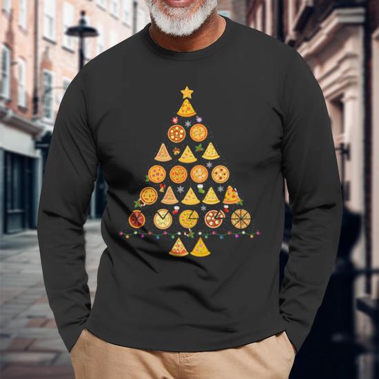 Pizza Christmas Tree Ugly Christmas Sweater Long Sleeve T Shirt Monsterry