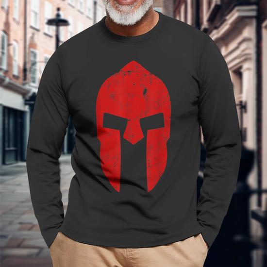 Men's T-Shirt or Hoodie Fitness Clothing Print Bloody Spartan Helmet, Black, XXL