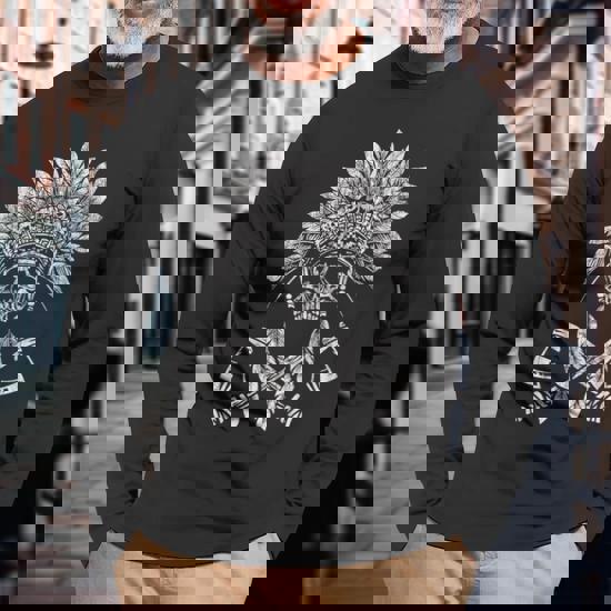 Indiano Nativo Americano Teschio Copricapo Uomo Scollo A V Cotone T-Shirt - Foto 6