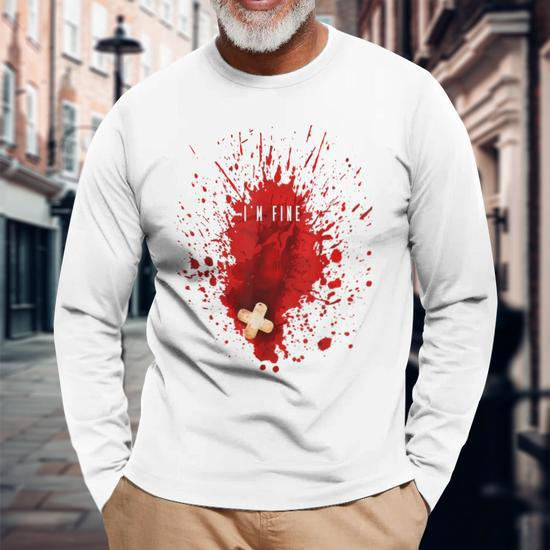 I'm Fine Bloody Blood Stain Graphic Long Sleeve T-Shirt