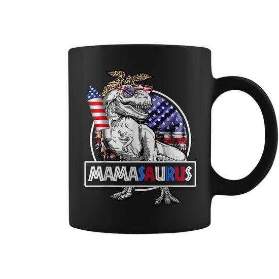 Mamasaurus T-Rex Dinosaur Mama Saurus USA Flag 4th of July Gifts for Mama Funny Gifts Coffee Mug