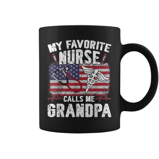 Retro My Favorite Nurse Calls Me Grandpa USA Flag Father Day Coffee Mug