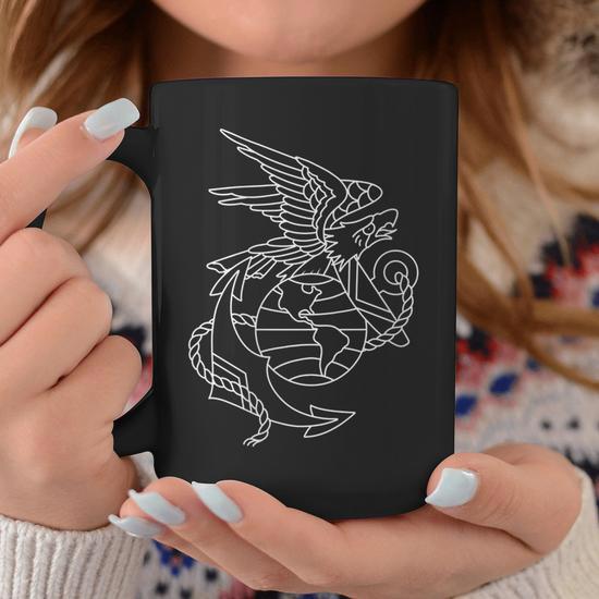 American Traditional Eagle Anchor Globe Outline Tattoo Coffee Mug | Mazezy