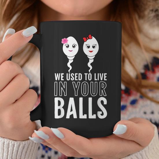Funny "We Used To Live In Your Balls" Custom Mug For Dad - Personalized Father's Day Gift From Daughter Or Son, White Ceramic